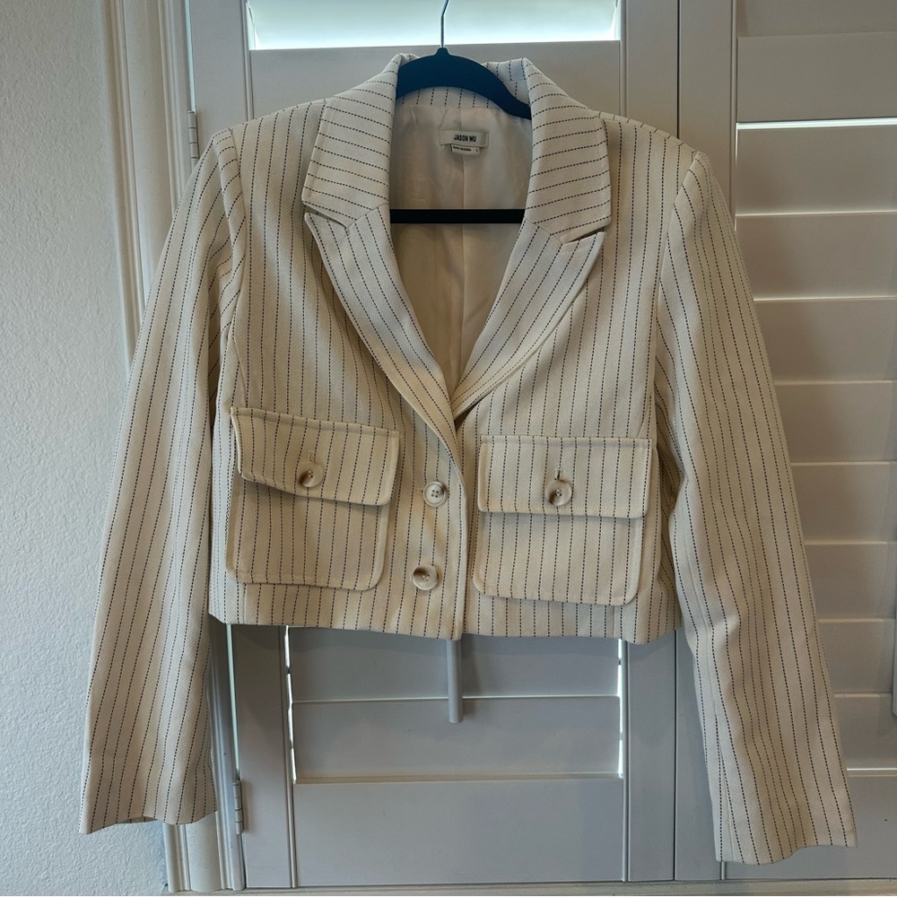 Jason Wu Cream Cropped Blazer with Pinstripes